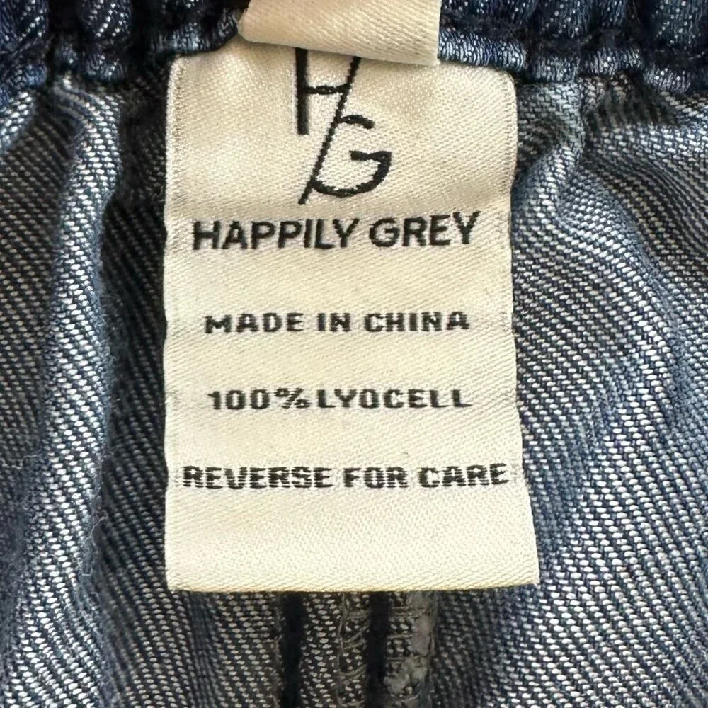 Happily Grey Pants Womens Sz 1/25 Baggy Wide Leg Cargo Denim Lyocell Blue - Picture 7 of 11